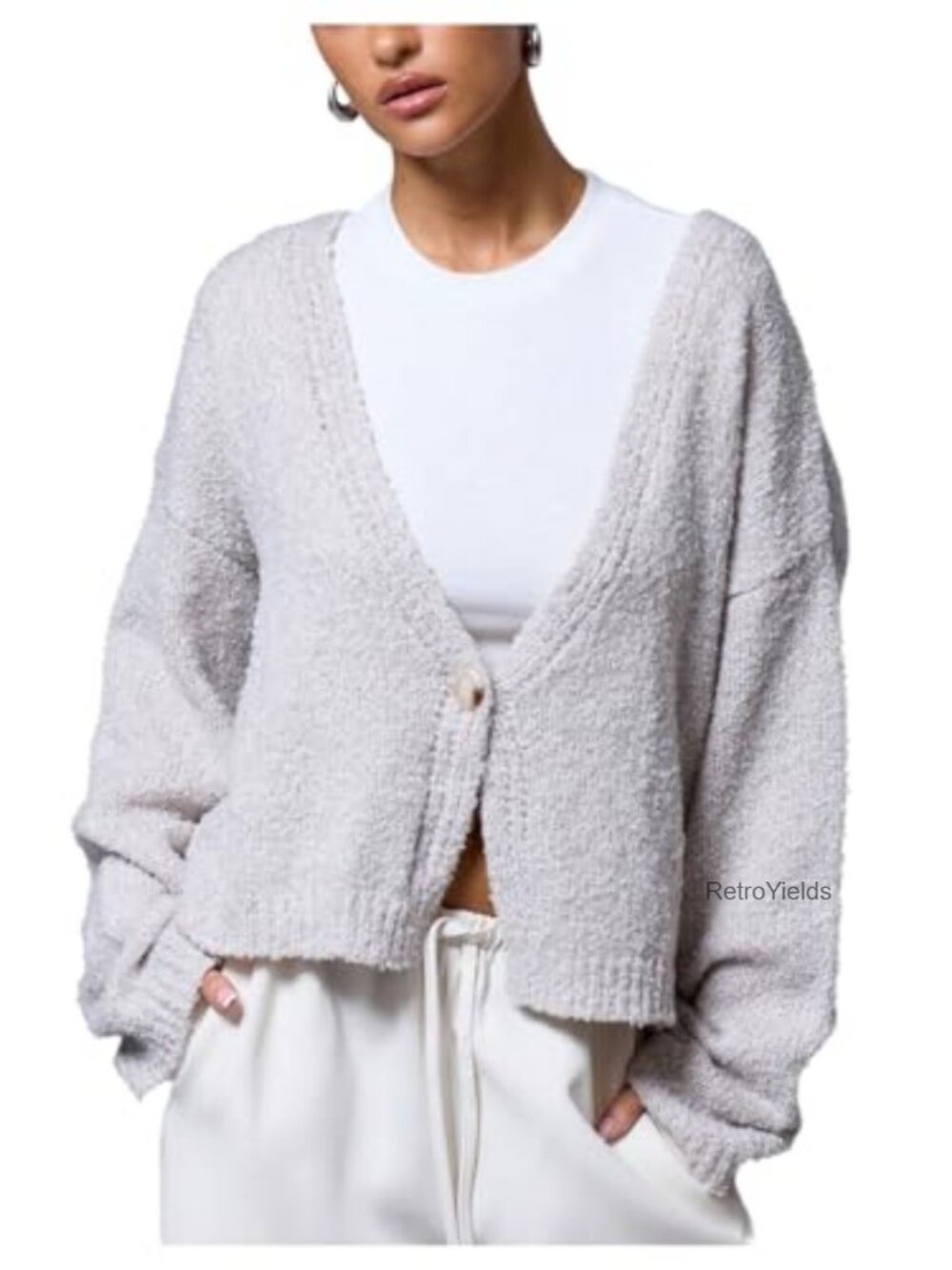 Milumia Open Front V Neck Fuzzy Oversized Cardigan Sweater